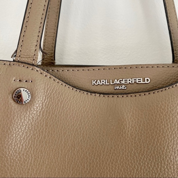 Karl Lagerfeld Dorine Leather Tote Bag Taupe/ Tan - Picture 3 of 12